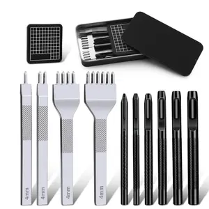 12Pcs Leather Stitching Punch Hole Punch Tool Set, 4mm 1/2/4/6 Prong Punch Chisel, Round Hole Punch for Belt, Watch Band, Leather Strap DIY Crafts - Home Improvement.