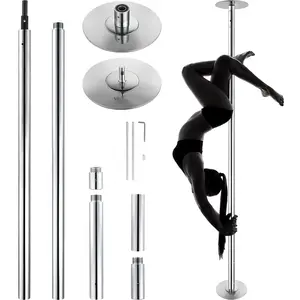45mm Diameter Stainless Steel Dancing Pole Kit With Spinning And Static Modes, Portable Removable Fitness Pole, Height Adjustable For Home, Club, And Gym Use, Heavy-Duty Exercise Pole In Silver