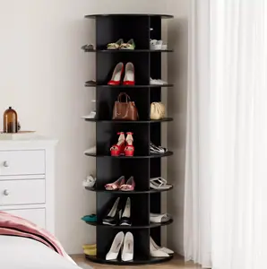 7 Tier Rotating Shoe Rack Tower, Spinning Shoe Display Lazy Susan, Revolving 360 Shoe Rack Storage Round Carousel, Vertical Handbag Rotate Shoes Closet Organization (7-Tier Black)