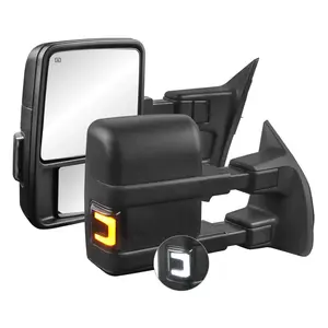 Black Power Heated Towing Mirrors for 2003-2016 Ford F250/F350/F450/F550 w/Led Running and Turn Light Side Mirror