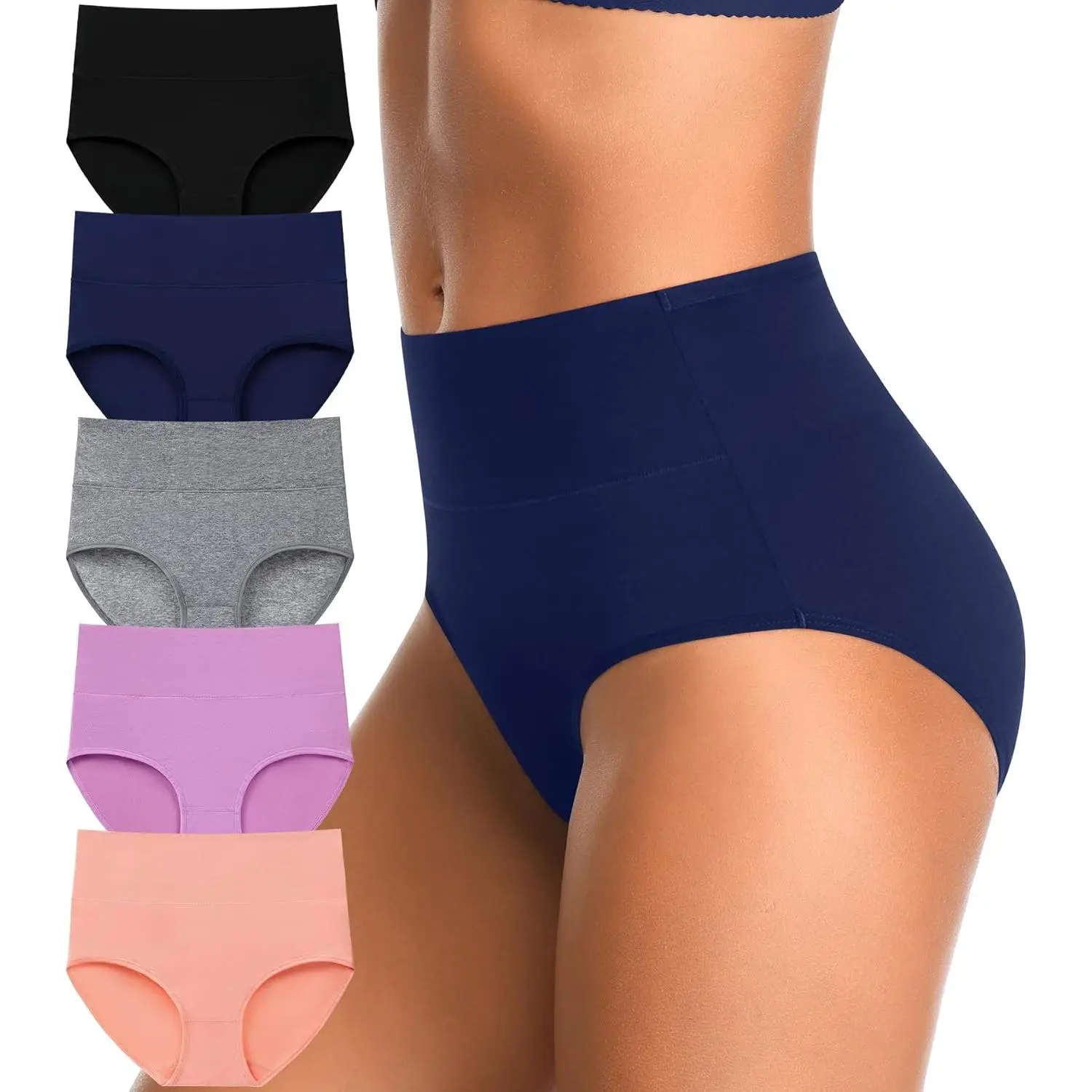 Women's High-Waisted Postpartum Basic Panties - Soft Breathable Full-Coverage Cotton Underwear with Slight Tummy Control, Multipack, Soft Breathable Panties
