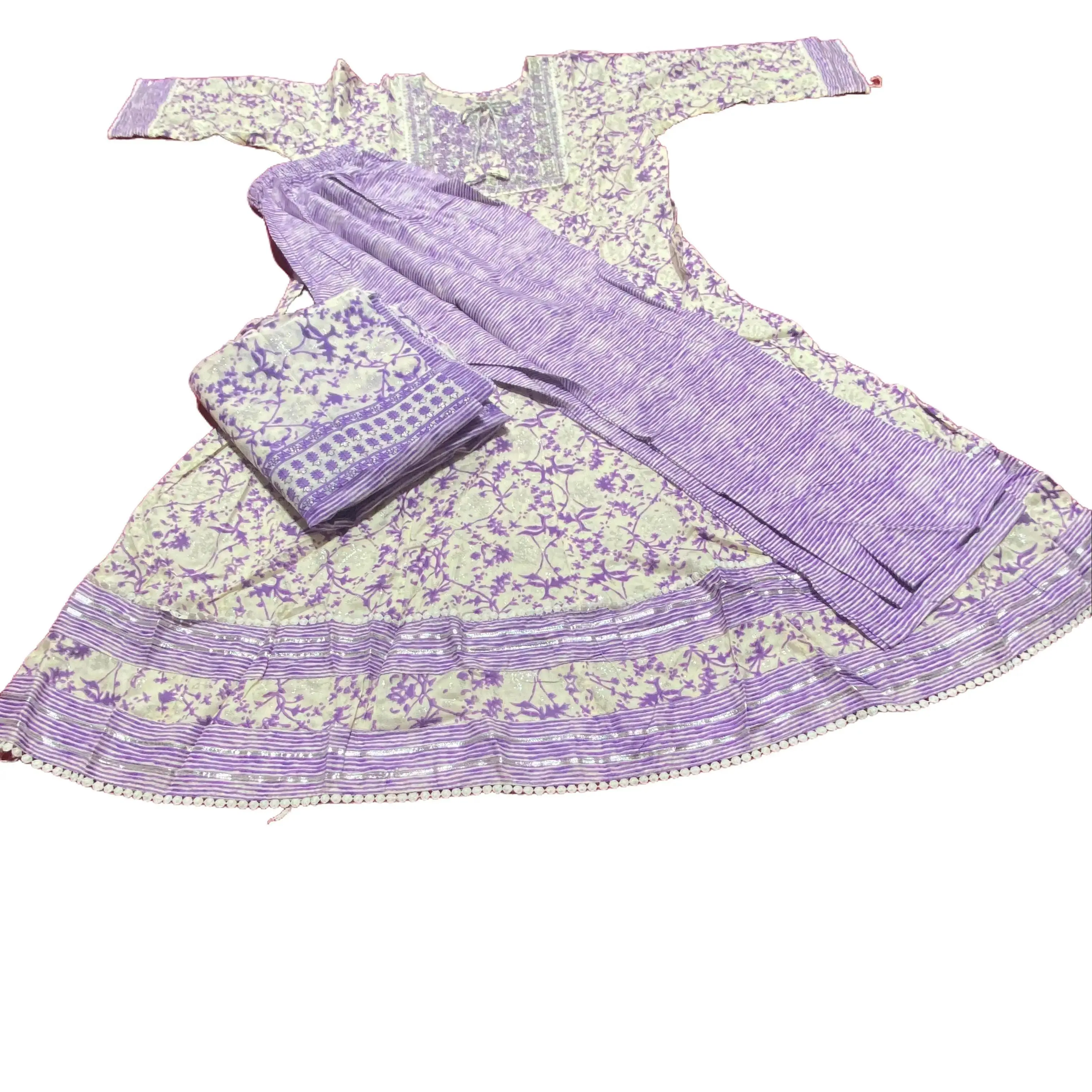 Women's 3-Piece Cotton Kurta Set - Umbrella Cut Kurti with Sequin Work, Bottoms & Floral Print Dupatta - Breathable & Comfortable Festive Wear, Prints, Elegant, Casual Wear, Matching, Women's Clothes, Soft Cotton, Lightweight, Fabric, Printed