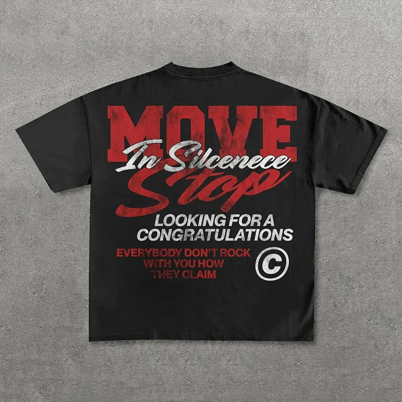 Men's Streetwear T-Shirt with 'Move in Silence' Graphic Print, Personalized Retro Shortsleeve Round Neck Casual Top, Tshirt, Menswear, Multi-Size
