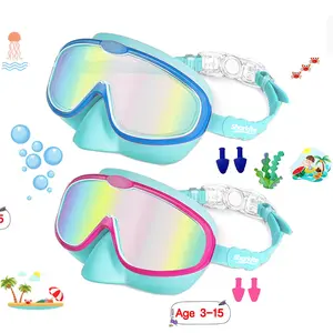 Sharkite 1 Pack Kids Swim Goggles Wide Angle Anti-fog UV Waterproof Leakproof Boys and Girls Swimming Goggles for 3-15 years old