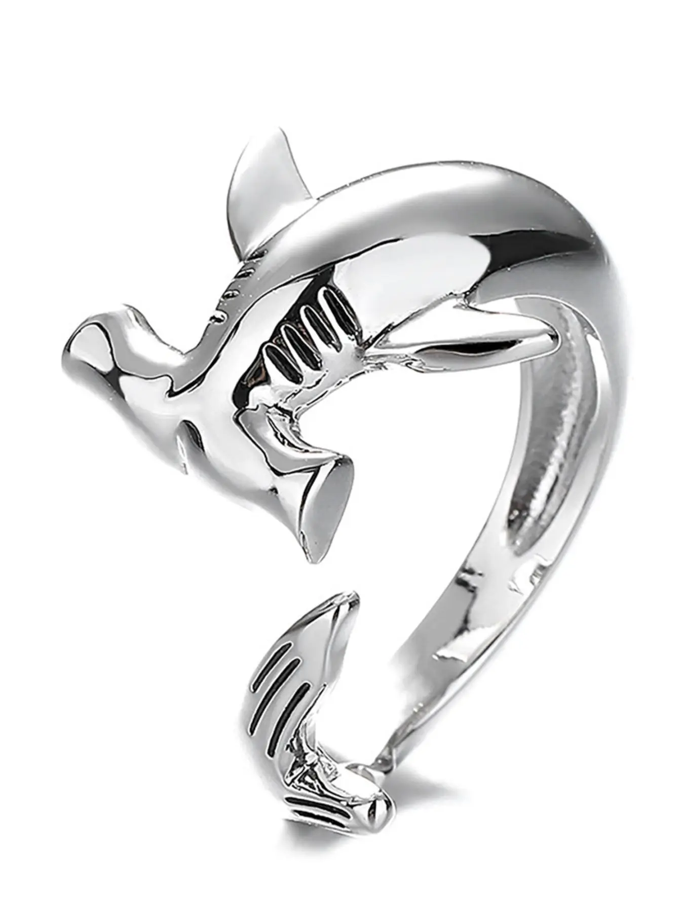 Shark Design Cuff Ring, Adjustable Ring for Men & Women, Fashion Jewelry for Party, Daily Clothing Decor, Trendy All-match & Exquisite Jewelry for Birthday Gift