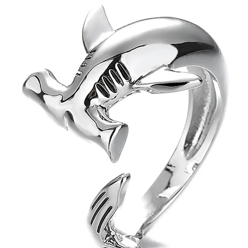 Shark Design Cuff Ring, Adjustable Ring for Men & Women, Fashion Jewelry for Party, Daily Clothing Decor, Trendy All-match & Exquisite Jewelry for Birthday Gift, Finger Rings