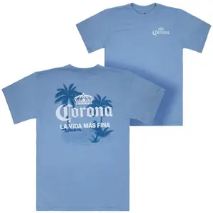 Corona Extra La Vida Mas Fina Palm Trees Front and Back Print T-Shirt