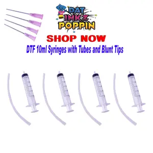 DAT Inkz Poppin High-Quality DTF 10ml Syringes with Tubes & Blunt Tips for EcoTank Printers Precision Ink Transfer Eco-Friendly Reusable