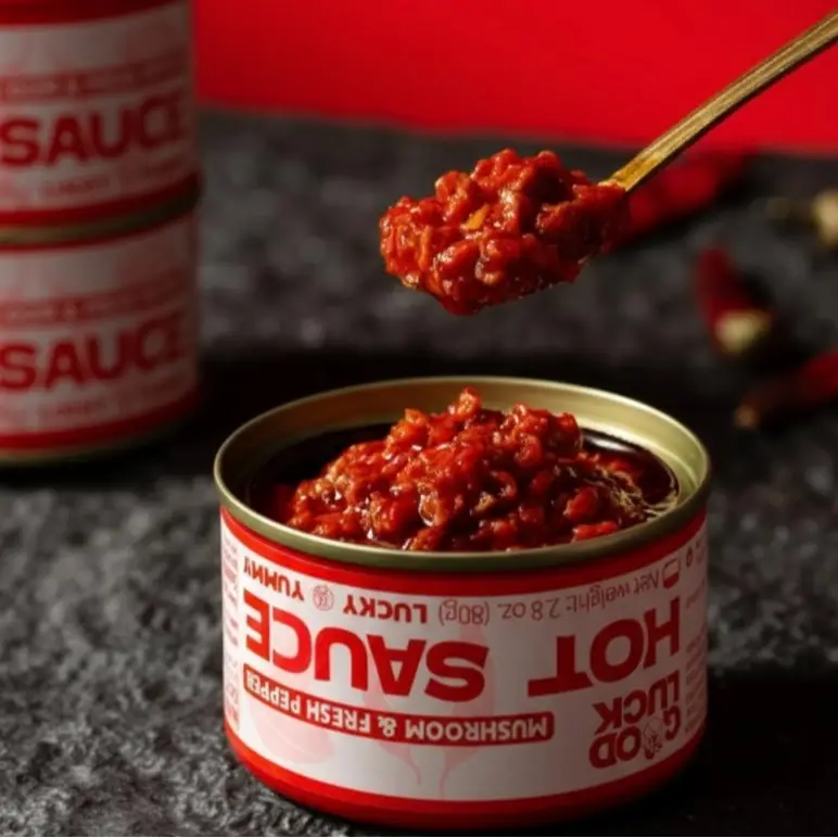 Good Luck-fresh pepper &fresh mushroom hotsacue - 6 Pack, 100% Vegan, No Meat, Bold & Fiery Condiment, Perfect for Wings BBQ Piz Chili Flavor Outdoor