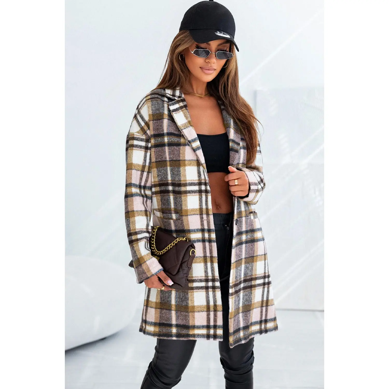 Plaid Longline Jacket with Pockets