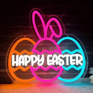 Easter Egg & Rabbit Ear Design Neon Sign, USB Powered Neon Light, Decorative LED Lamp for Home Party Room, Easter Gift for Kids