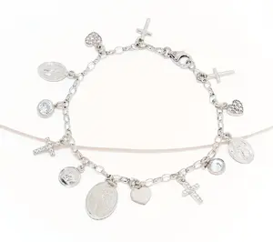 Diamonique Italia Religious Charm Bracelet, Sterling Silver
