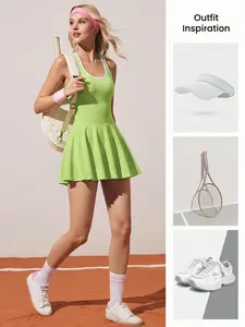 TCVC Women's Cross RacerbackSports Dress With Pockets, Fitted Solid Criss-CrossBackless Tennis Dress, Breathable Fabric For Indoor &Outdoor Yoga, Slimming Silhouette, Suitable for Spring & Summer Wear