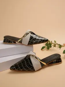 Women's Crocodile Pattern Pointed Toe Mules, Comfortable Low Heel Slip-On Shoes, Perfect for Office and Daily Wear, Footwear