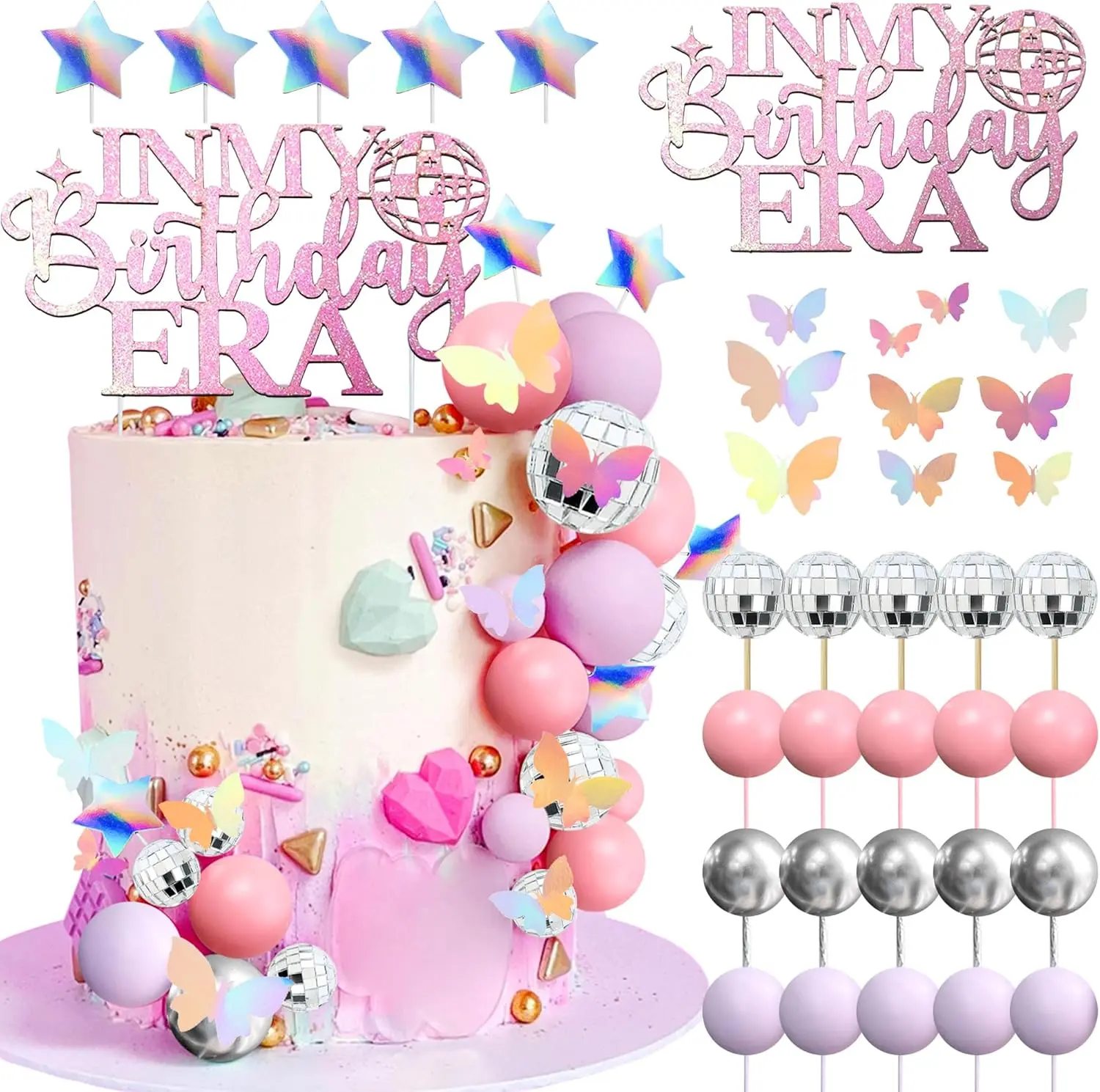 In My Birthday Era Cake Decoration Party Decorations Birthday Girls Theme Photo Backdrop Era Party Music Fans Lover Party Supplies Wedding Cake Topper Cupcake Stand Set