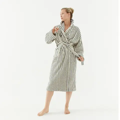 Melika Unisex Striped Robe | Comfortable Cotton Gown with Collar for Women, Ideal for Loungewear, Pregnancy & Postpartum Comfort