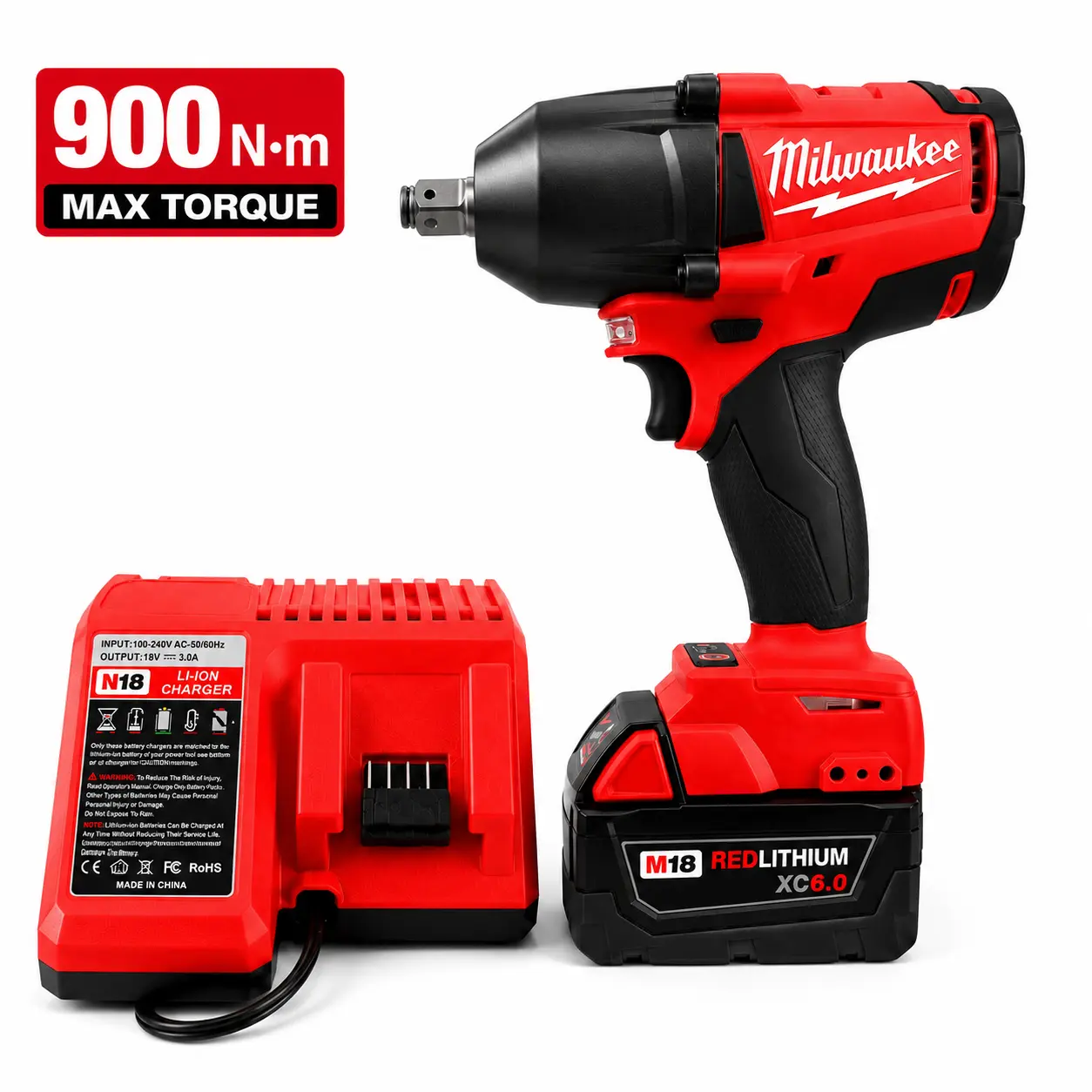 Milwaukee 18V Cordless Electric Wrench 900N.M Torque Heavy Duty Brushless Impact Wrench with 12.0Ah Battery for Professionals and DIY Enthusiasts