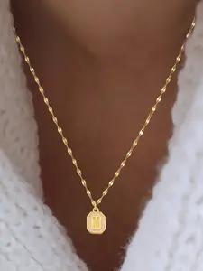 Classic Stainless Steel Initial Pendant Necklace for Women, Elegant Square Letter Charm, Perfect Gift for Her, Stylish Everyday Accessory, Jewelry Gift