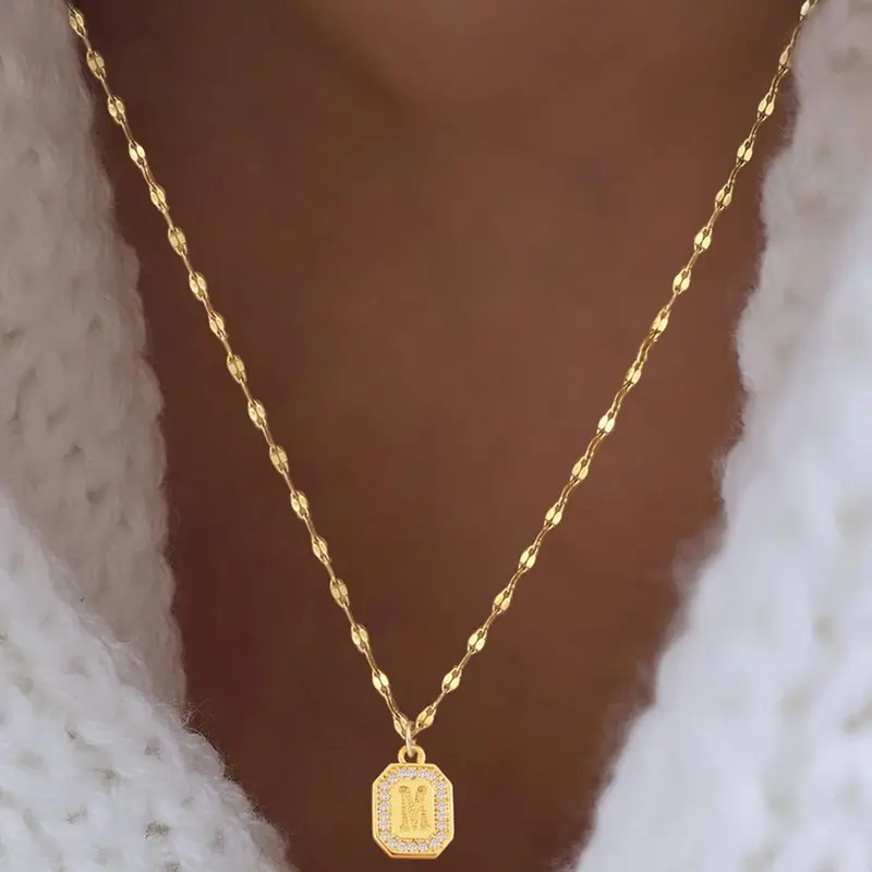 Classic Dainty Stainless Steel Initial Pendant Necklace for Women, Elegant Square Letter Charm, Perfect Gift for Her, Stylish Everyday Accessory, Exquisite Jewelry Gift, High End Necklace, Casual Style Necklaces, Dainty Fashion Jewelry