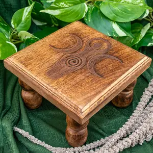 Down To Earth Altar Table Goddess Handcrafted Wood with Intricate Engraving for Ritual Meditation and Spiritual Offerings