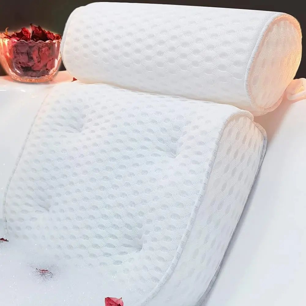 Fathersdaygift Bath Pillow Bathtub Pillow, Luxury Bath Pillows for Tub Neck and Back Support, Bath Tub Pillow Headrest with Soft 4D Mesh Fabric and Non-Slip Suction Cups, Relaxing Bath Accessories Spa Gifts Fathers Day Gifts