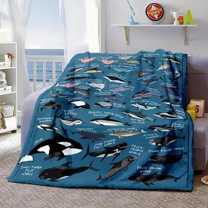 Ocean Fish Penguin Print Flannel Blanket Reversible All-Season Soft Polyester Home Office Gift Cozy Year-Round Use Unique Design summerwins,summerwins