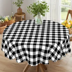 PLUMLIK Black White Buffalo Plaid Tablecloth, Classic Table Decoration, Polyester Rectangular Round Table Cover, Suitable for Holiday Party Weddings Birthdays Camping Picnics Home Restaurant Gatherings Decoration, Vintage Indoor Outdoor Kitchen Decor