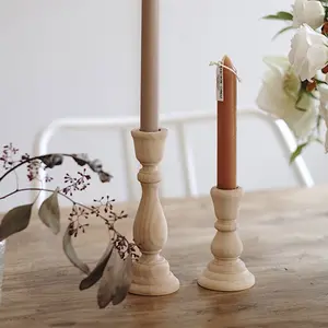 Wood Candlestick Holders, Set of 2 Retro Unpainted Wood Classic Craft Candles Stick Holder Set Wedding Decorations Light Wooden