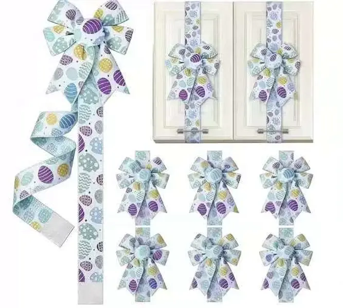 Holiday Easter Cabinet Door Fringe Pastel Color Bunny Egg Bow Wreath 79 x2.4 Inches Polyester Fiber, Easyto Install & Durable, No Batteries Needed Festive Home Decoration
