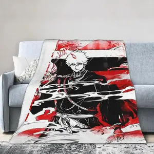 Ichigo anime theme printed soft flannel blanket, universal for all seasons, suitable for sofas, beds, office decoration, lightweight and durable