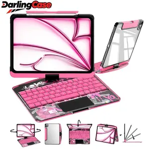 DarlingCase Latest 360 Swivel  iPad Keyboard Case with Y2K style tranparent case for ipad 10th 10.9-inch-2022 case 11th-11in-A16(2025)-iPad for iPad Tablet Accessories ipad case Keycaps Wireless Cyberpunk Digital Magnetic