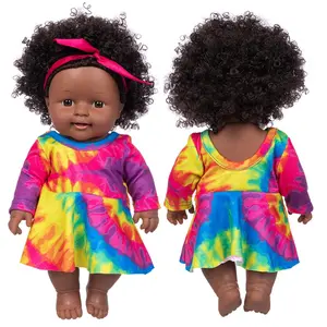 12inch Curly Hair Black Skin Simulation Doll Soft Glue Toy Doll, Including Doll Clothes, Christmas Gift