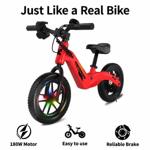 YUNTOPKIDS Kids Electric Balance Bike, 150W Motor 12" Tires Electric Balance Bike for Kids Ages 3-5, Adjustable Seat, 3 Speeds, Rear Brake, 5.6 Mile Range, Toddler E-Bike, Outdoor Riding Toy, Beginner Training Bike