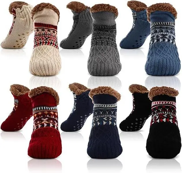 Men & Women's Indoor Slippers, Floor Socks with Lining, Non-Slip House Slippers Plush Slipper Socks - Thick Warm Indoor Floor Socks with Silicone Grips for Home & Sleeping