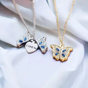 Butterfly Pendant Necklace for Women, Dainty Design with Heart Charm “I Love You”, Elegant Jewelry Gift for Girlfriend or Wife unisex cross