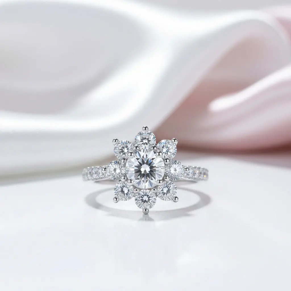 2.0 Ct Round Cut Diamond Option Sunflower Halo Engagement Ring
