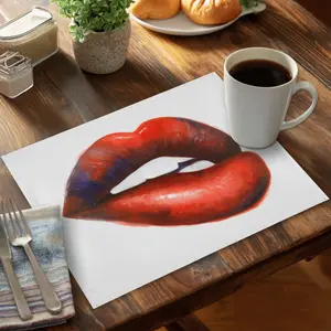 360 stand Rectangular Red Mouth Polyester Placemat, 14x18" Lightweight Kitchen Tableware, Coasters for Romantic Home Decor, Model CPPM1418IT789D, Coasters Home Decor, Coasters For Drinks