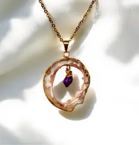 Agate Geode Slice with Amethyst Pendant