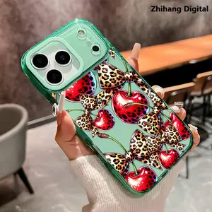 Cool Cherry Leopard print Bow Pattern TPU Phone Case for iPhone 17 Pro Max Air 16 Plus 15 14 13 12 11 Anti-Yellowing Shockproof durable ultra-thin Crystal Cover Protection Smartphone Protector
