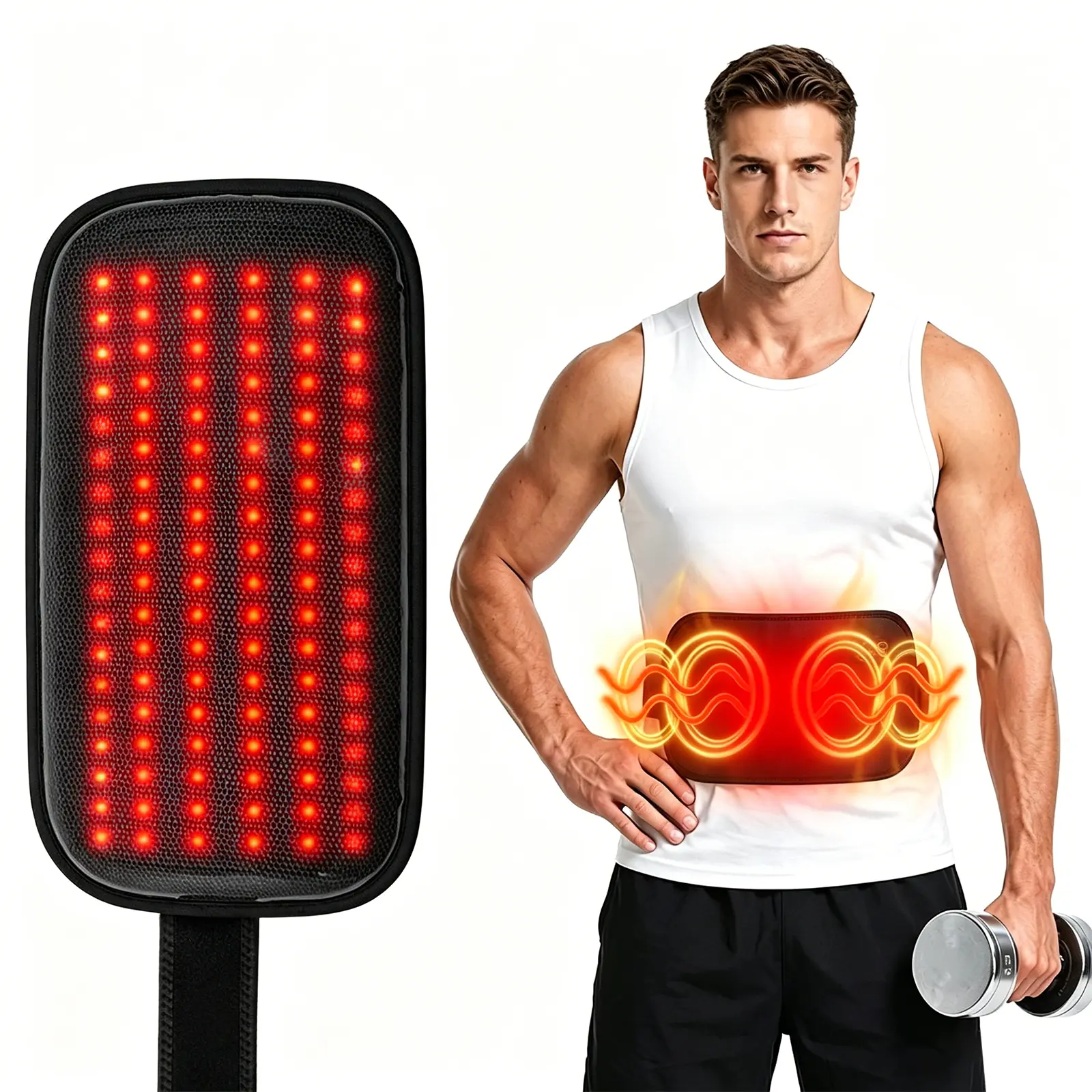 Cordless Heating Belt with Red Light Therapy, Soft Wireless Charging Waist Wrap - 3 Heat Settings, Adjustable Rechargeable for Back Pain & Stress Relief (Men, Women)
