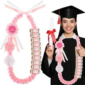 2026 Graduation Money Lei with Cash Holder 48 Inch Extra Long Braided Ribbon Lei DIY Graduation Garland for Cash Gifts Class of 2026 Grad Party Decorations(Pink & White)