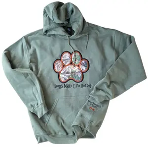 Embroidered Camo Dogs make life better Paw hoodie. Orchid,Pistachio and Azure