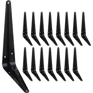 16 Pack Shelf Brackets 8 Inch, Floating Shelf Bracket for Wood, Black Metal L Bracket for Shelves Support, Wall Mount Corner Brace