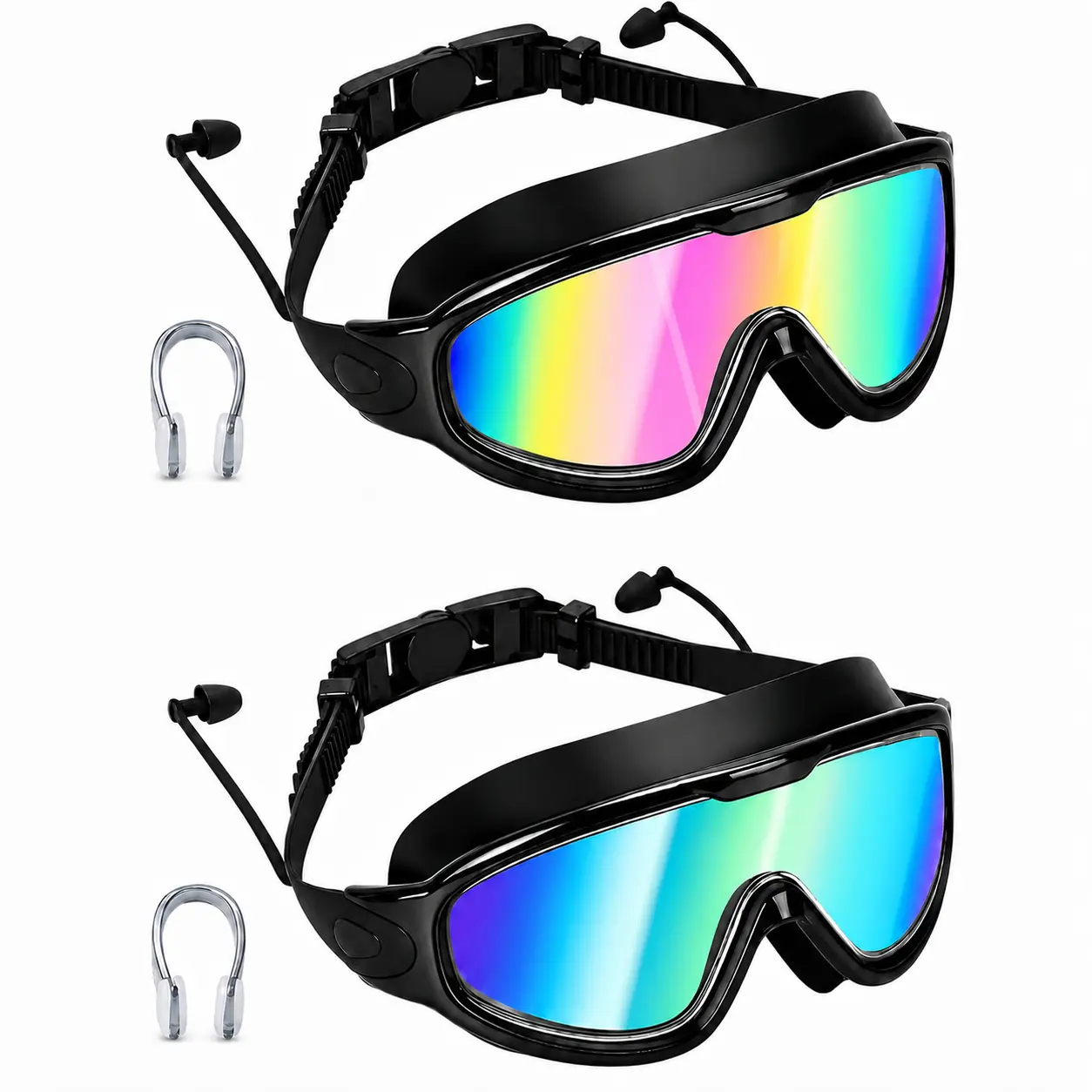Swim Goggles 2 Pack, Wide View Anti Fog & UV, Swimming Goggles for Adults with Comfort and Fit, No Leaking Water Goggles, Diving Goggles with Hydrodynamic Design & Micro-Fin Technology, Anti Turbulence Pool Goggles for Men Women Youth accesorios