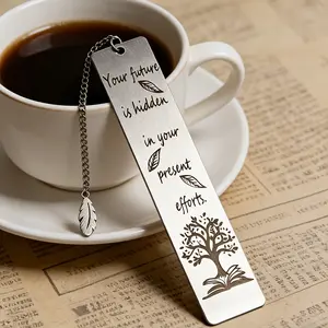 5pcs Stainless Steel Inspirational Leaf Vein Bookmark – “Your Future is Hidden in Your Present Efforts” Engraved, Feather Pendant, Motivational Reading Gift for Students