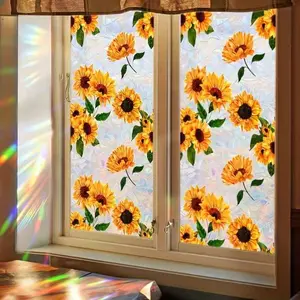 Colorful Sunflower Glass Film Roll, Static Adhesive Privacy Film, Non-Transparent Window Film for Home Decor, Bedroom, Living Room, Kitchen, Bathroom