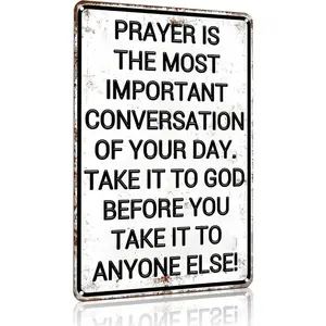 Christian Gifts for Men Women Prayer Is The Most Important Conversation of Your Day Vintage aluminum Sign Religious Metal Wall Art for Home Church Prayer Room Office Chapel Decor 8x12 Inch christian wall decor christian wall art religious wall art