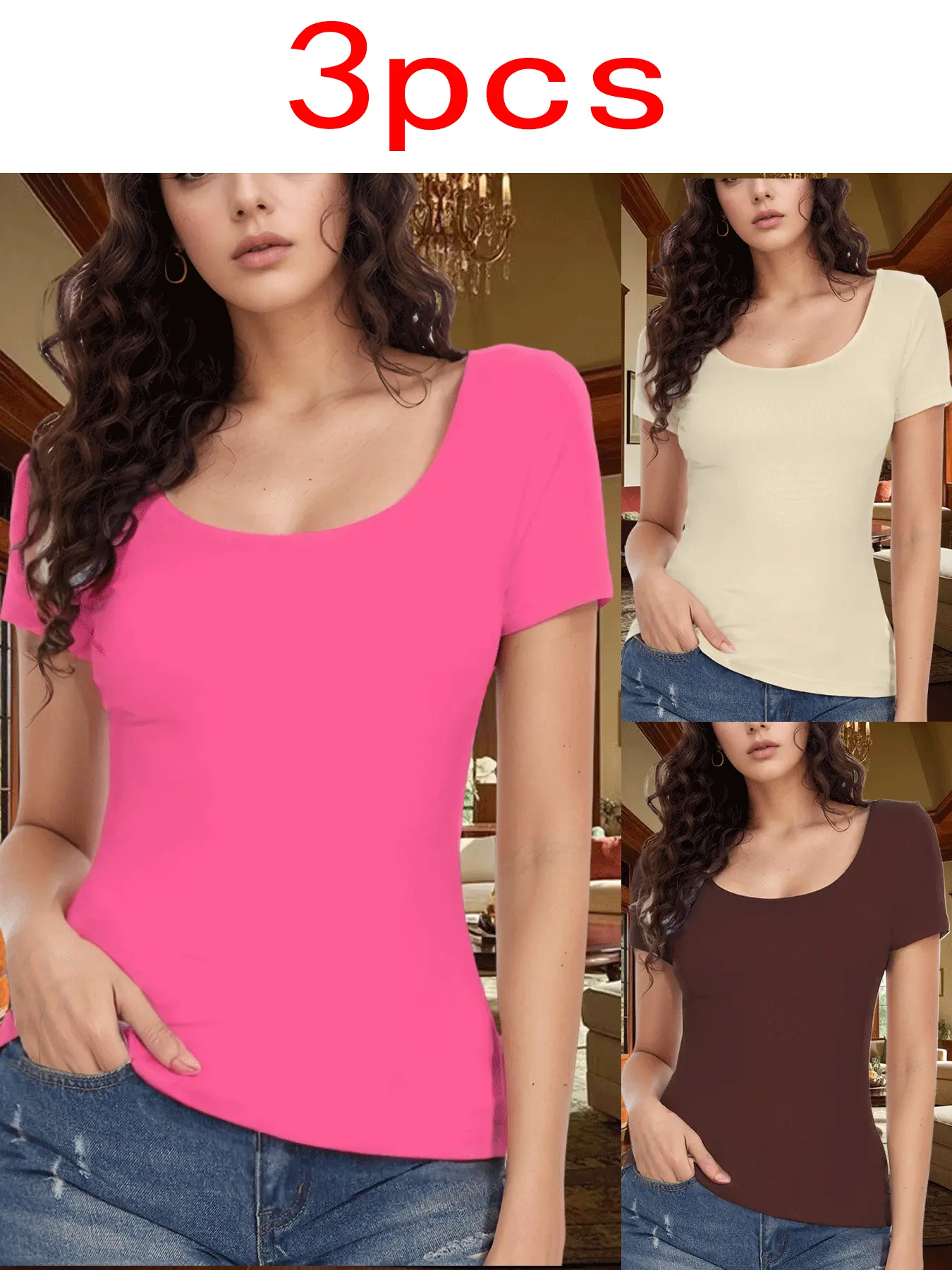 3 PCSOff Shoulder Top Women's Summer 2025 Neck Short Sleeve Slim T-Shirt springtok summer clothes 007