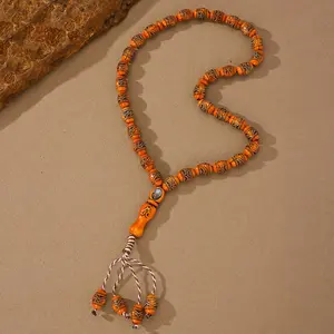 Retro Ethnic Style Oval Brown Acrylic Prayer Beads, Hand Knotted Hand-held Beads, Bracelet, Suitable for Both Men and Women During Ramadan, Prayer and Worship Supplies Somali Navy Islamic Rituals Daily