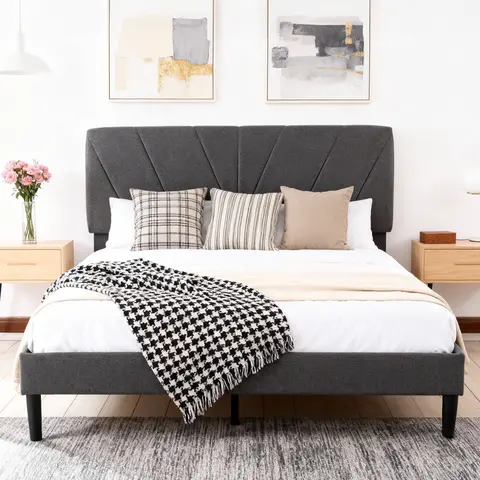 Sweetcrispy Queen Luxurious Platform Bed Frame - Adjustable Headboard, 6-10in Mattress Compatible, 6.3'' Under-Bed Storage, Silent Sturdy, Robotic Vacuum Accessible, Floor-Safe Pads, Easy Assembly, Modern Indoor Bedroom Furniture (Assembly Required)